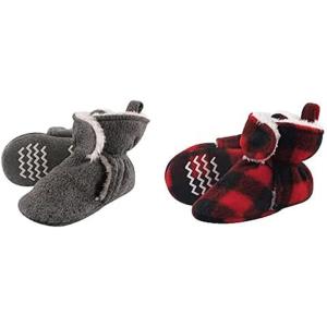 imageHudson Baby Cozy Fleece and Sherpa Booties 2PackHeather CharcoalBlack Red Plaid
