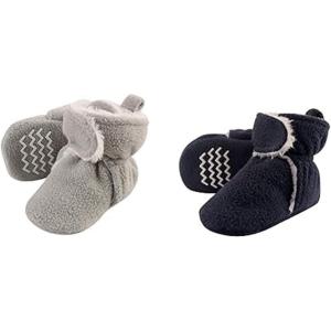 imageHudson Baby Cozy Fleece and Sherpa Booties 2PackNeutral GrayNavy