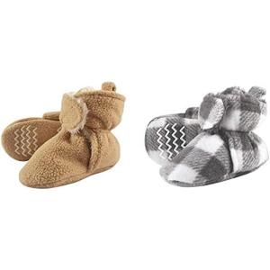 imageHudson Baby Cozy Fleece and Sherpa Booties 2PackTanCharcoal White Plaid