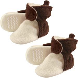 imageHudson Baby Cozy Warm Toddler Slipper Booties with Non Skid BottomBrown and Cream Fleece