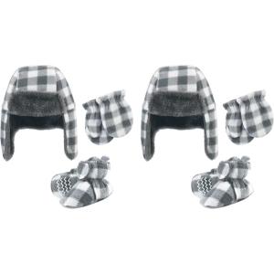 imageHudson Baby Girls 12Pc Cotton Headband and Scratch Mitten SetCharcoal White Plaid