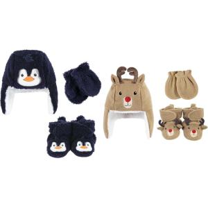 imageHudson Baby Girls 12Pc Cotton Headband and Scratch Mitten SetNavy Penguin Reindeer