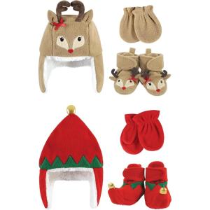 imageHudson Baby Girls 12Pc Cotton Headband and Scratch Mitten SetRed Elf Girl Reindeer