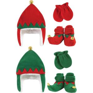 imageHudson Baby Girls 12Pc Cotton Headband and Scratch Mitten SetRed Elf Green Elf