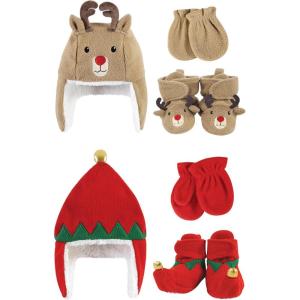 imageHudson Baby Girls 12Pc Cotton Headband and Scratch Mitten SetRed Elf Reindeer
