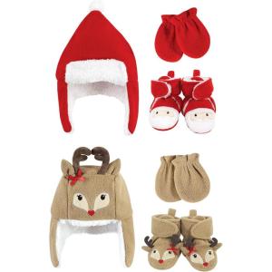 imageHudson Baby Girls 12Pc Cotton Headband and Scratch Mitten SetSanta Girl Reindeer