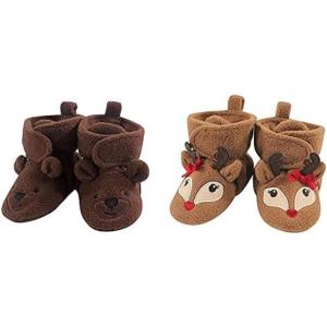 imageHudson Baby Cozy Fleece Booties 2PackBrown BearGirl Reindeer