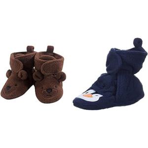imageHudson Baby Cozy Fleece Booties 2PackBrown BearNavy Penguin