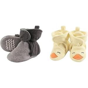 imageHudson Baby Cozy Fleece Booties 2PackCharcoal Heather GrayYellow Duck