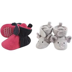 imageHudson Baby Cozy Fleece Booties 2PackDark Pink NavyNeutral Elephant
