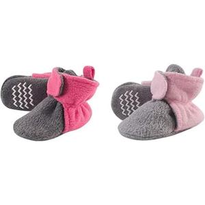 imageHudson Baby Cozy Fleece Booties 2PackDk Pink Heather CharcoalLight Pink Heather Gray