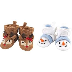 imageHudson Baby Cozy Fleece Booties 2PackGirl ReindeerSnowman