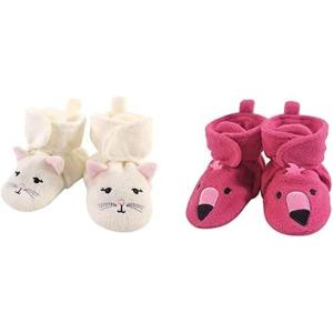 imageHudson Baby Cozy Fleece Booties 2PackKittyPink Flamingo