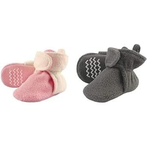 imageHudson Baby Cozy Fleece Booties 2PackLight Pink CreamCharcoal Gray