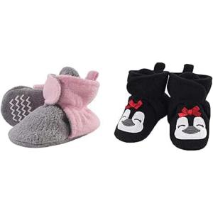 imageHudson Baby Cozy Fleece Booties 2PackLight Pink Heather GrayGirl Penguin