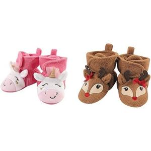 imageHudson Baby Cozy Fleece Booties 2PackPink Rainbow UnicornGirl Reindeer