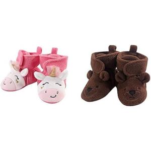 imageHudson Baby Cozy Fleece Booties 2PackPink Star UnicornBrown Bear