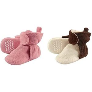 imageHudson Baby Cozy Fleece Booties 2PackStrawberry PinkBrown Cream
