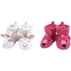 imageHudson Baby Cozy Fleece Booties 2PackWhite UnicornPink Flamingo