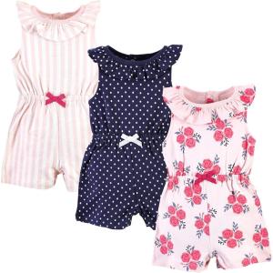 imageHudson Baby Unisex Cotton RompersPink Navy Roses