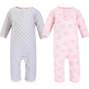 imageHudson Baby Unisex Baby Premium Quilted CoverallsPink Gray Elephant