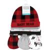 imageHudson Baby Unisex Baby Cotton Cap and Scratch Mitten SetBuffalo Plaid Bear