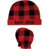 imageHudson Baby Unisex Baby Cotton Cap and Scratch Mitten SetBuffalo Plaid Bear