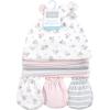 imageHudson Baby Unisex Baby Cotton Cap and Scratch Mitten SetPink Gray Floral
