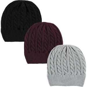 imageHudson Baby Baby Knit Cuffed Beanie 3pkBlack Burgundy
