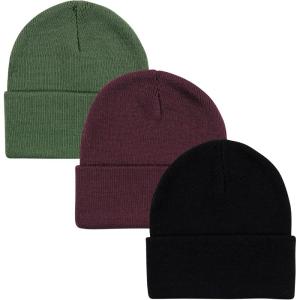 imageHudson Baby Baby Knit Cuffed Beanie 3pkGreen Burgundy