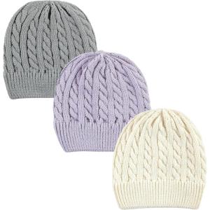 imageHudson Baby Baby Knit Cuffed Beanie 3pkLilac Cream