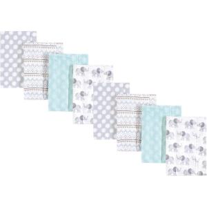 imageHudson Baby Cotton Poly Flannel Burp Cloths Multipack Mustache Hat 8Pack One SizeGray Elephant 8pack