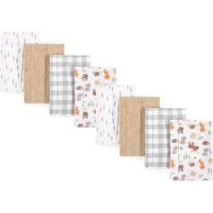 imageHudson Baby Cotton Poly Flannel Burp Cloths Multipack Mustache Hat 8Pack One SizeWoodland 8pack