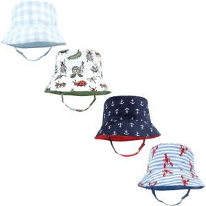 imageHudson Baby Unisex Baby 4Pc Sun Protection Hat Dino Stripe Dinosaur Palm Tree 1224 MonthsCritters Plaid Anchor Lobster