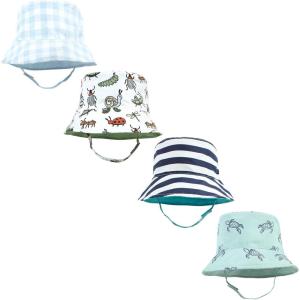 imageHudson Baby Unisex Baby 4Pc Sun Protection Hat Dino Stripe Dinosaur Palm Tree 1224 MonthsCritters Plaid Sea Turtle Stripe