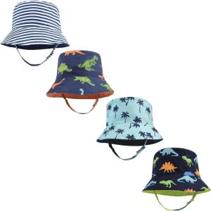 imageHudson Baby Unisex Baby 4Pc Sun Protection Hat Dino Stripe Dinosaur Palm Tree 1224 MonthsDino Stripe Dinosaur Palm Tree