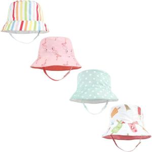 imageHudson Baby Unisex Baby 4Pc Sun Protection Hat Dino Stripe Dinosaur Palm Tree 1224 MonthsFlamingo Rainbow Stripe Ice Cream Dot