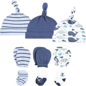 imageHudson Baby Unisex Baby Caps Mittens and Socks Set 06 MonthsSea Friends