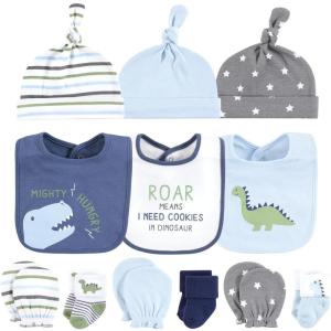 imageHudson Baby Unisex Baby Caps or Headbands Bibs Mittens and Socks 12pc SetDinosaur