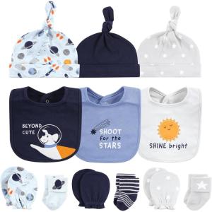 imageHudson Baby Unisex Baby Caps or Headbands Bibs Mittens and Socks 12pc SetSpace