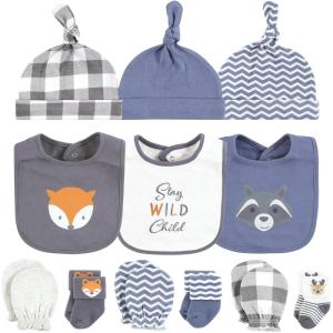 imageHudson Baby Unisex Baby Caps or Headbands Bibs Mittens and Socks 12pc SetWoodland
