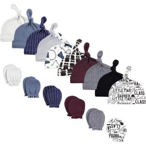 imageHudson Baby Unisex Baby Cotton Cap and Scratch Mitten Bundle SetPocket Watch Vintage Little Man
