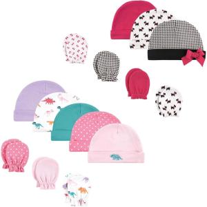 imageHudson Baby Unisex Baby Cotton Cap and Scratch Mitten Bundle SetScottie Dog Cuteasaurus