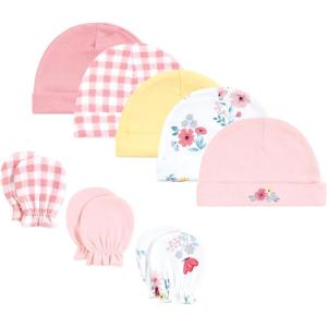 imageHudson Baby Unisex Baby Cotton Cap and Scratch Mitten Set 06 MonthsButterfly Floral