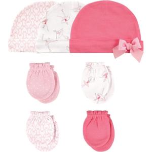 imageHudson Baby Unisex Baby Cotton Cap and Scratch Mitten SetBallerina