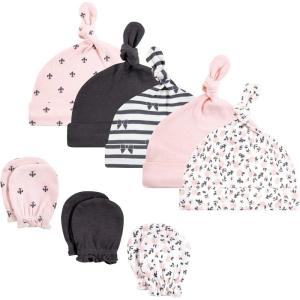 imageHudson Baby Unisex Baby Cotton Cap and Scratch Mitten SetBerry Floral