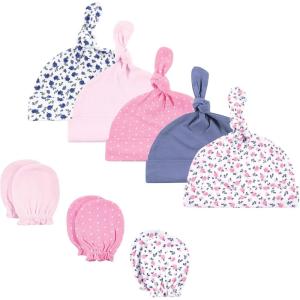 imageHudson Baby Unisex Baby Cotton Cap and Scratch Mitten SetBlue Pink Floral 8pack