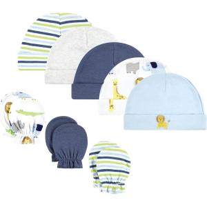imageHudson Baby Unisex Baby Cotton Cap and Scratch Mitten SetBoy Yellow Safari