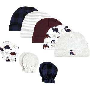 imageHudson Baby Unisex Baby Cotton Cap and Scratch Mitten SetBurgundy Dino