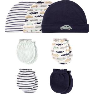 imageHudson Baby Unisex Baby Cotton Cap and Scratch Mitten SetClassic Car